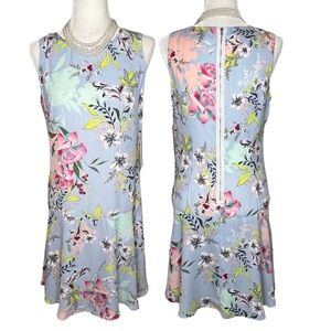 Nicole Miller NEW Dress Sleeveless Drop Waist Floral Garden Party Blue Pink 8